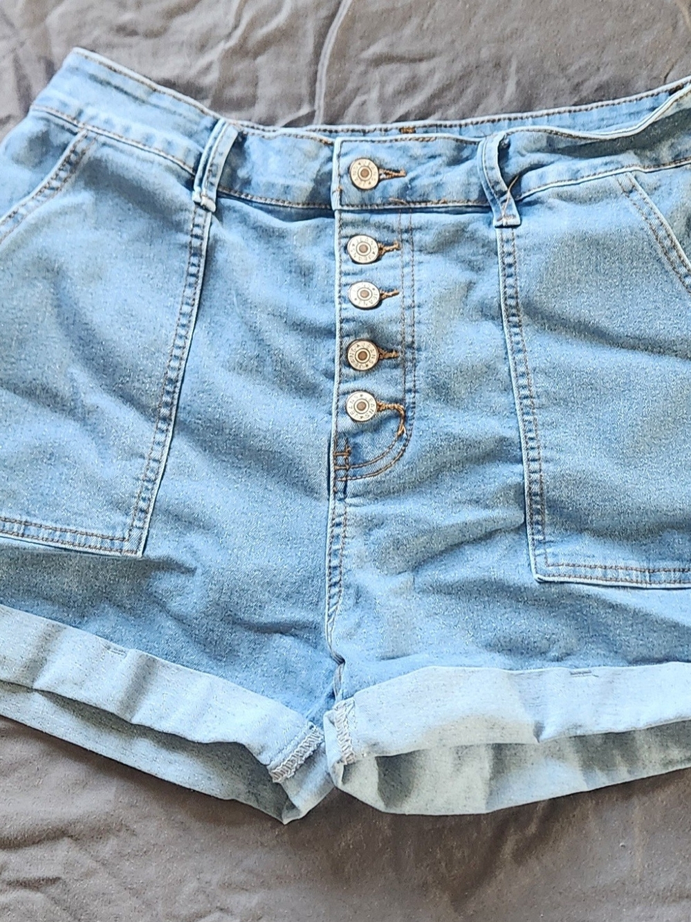 High-Rise Light Blue Denim Button-Front Women's Shorts